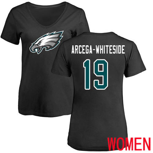 Women Philadelphia Eagles #19 JJ Arcega-Whiteside Black Name and Number Logo Slim Fit NFL T Shirt